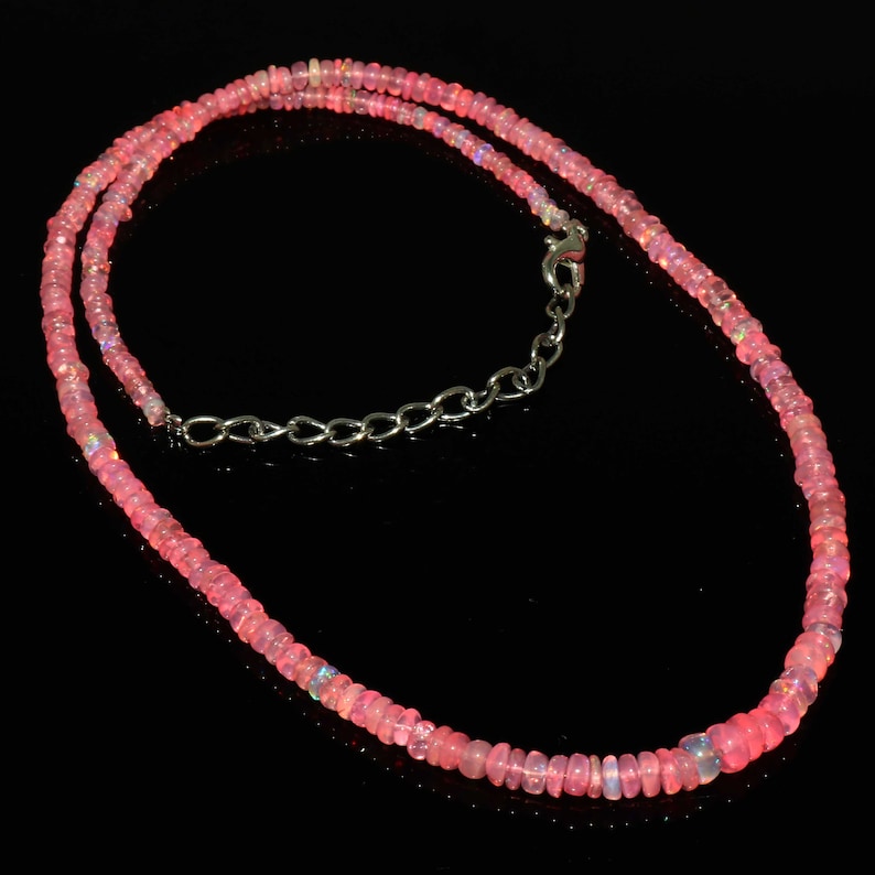 Natural Ethiopian Pink Opal Beads Necklace| AAA+ Opal Beads Necklace| Welo Fire Pink Opal Beads Necklace| Pink Ethiopian Opal Beads| image 3
