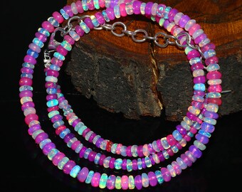 AAA++ Welo Opal Necklace, Pink Opal Smooth Rondelle Beads, Opal Bead Strand, Pink Fire Opal, Opal Gemstone Bead 16" Opal Jewelry For Women