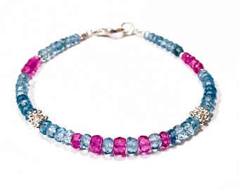 Blue Topaz Faceted Rondelle Beads Bracelet, Swiss Blue Topaz Gemstone Beads, AAA++ Blue Topaz Bracelet, Genuine Topaz Beads For Jewelry,
