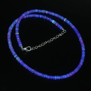 Purple Opal Necklace|AAA++ Top Quality Ethiopian Opal Beads| Purple Opal Smooth Rondelle Beads|Opal Bead Strand| 16 Inch Welo Fire Opal