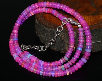 OPAL NECKLACE| AAA++ Natural Ethiopian Welo Opal |Pink Opal, Opal Beads Necklace|| Ethiopian Opal Necklace| Welo Fire Opal Necklace 16 Inch