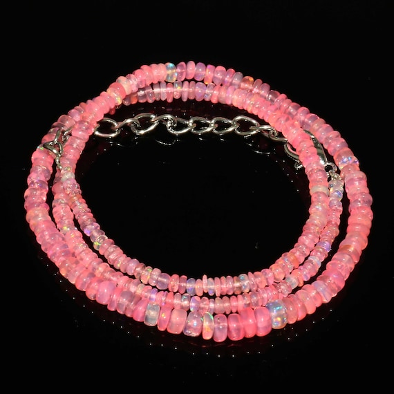 Natural Ethiopian Pink Opal Beads Necklace| AAA+ Opal Beads Necklace| Welo Fire Pink Opal Beads Necklace| Pink Ethiopian Opal Beads|