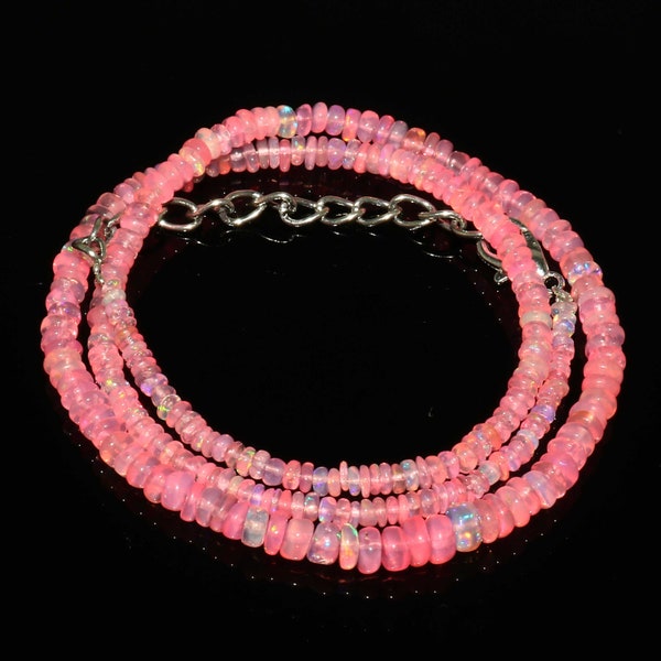 Natural Ethiopian Pink Opal Beads Necklace| AAA+ Opal Beads Necklace| Welo Fire Pink Opal Beads Necklace| Pink Ethiopian Opal Beads|