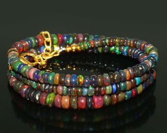 Natural Ethiopian Black Opal Beads Necklace| AAA+ Opal Beads Necklace| Welo Fire Black Opal Beads Necklace| Black  Ethiopian Opal Beads