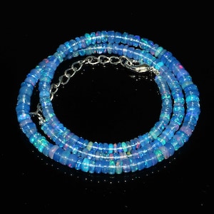 Natural Ethiopian Opal Smooth Rondelle Beads|Blue Opal Necklace|AAA+Blue Fire Opal Beads|Welo Opal|16 Inches Opal Necklace For Women Jewelry