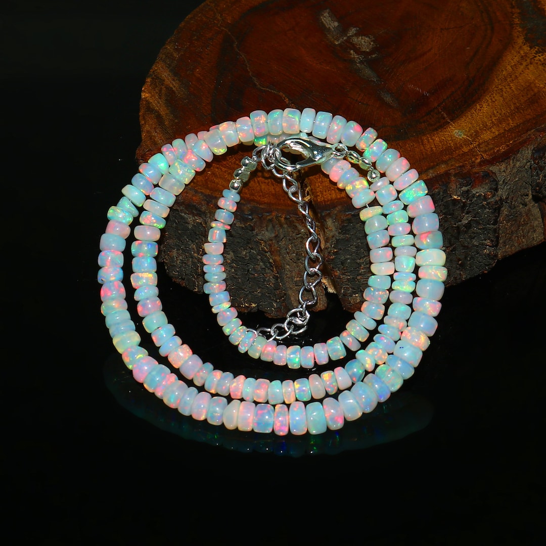 100% Natural Ethiopian Opal Necklace Well Opal Smooth Rondelle Beads ...