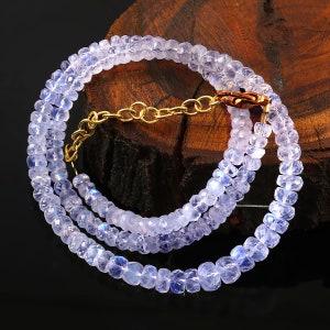 Blue Fleshy Rainbow Beads|AAA++Quality Rainbow Moonstone Faceted Rondelle Beads Necklace|Natural White Rainbow Rondelle  Beads|16&quot; Necklace
