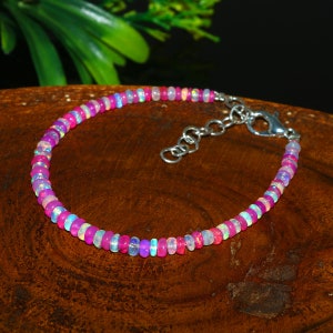 Dainty Opal Bracelet&#39;s| AAA++Pink Opal Smooth Rondelle Beads| Ethiopian Opal Bracelet|Smooth Opal Beads| Pink Opal Bracelet| Fire Opal Beads