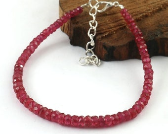 Natuurlijke gefacetteerde robijn armband sierlijke armband robijn gefacetteerde edelsteen rondelle kralen robijn armband delicate armband voor vrouwen robijn sieraden