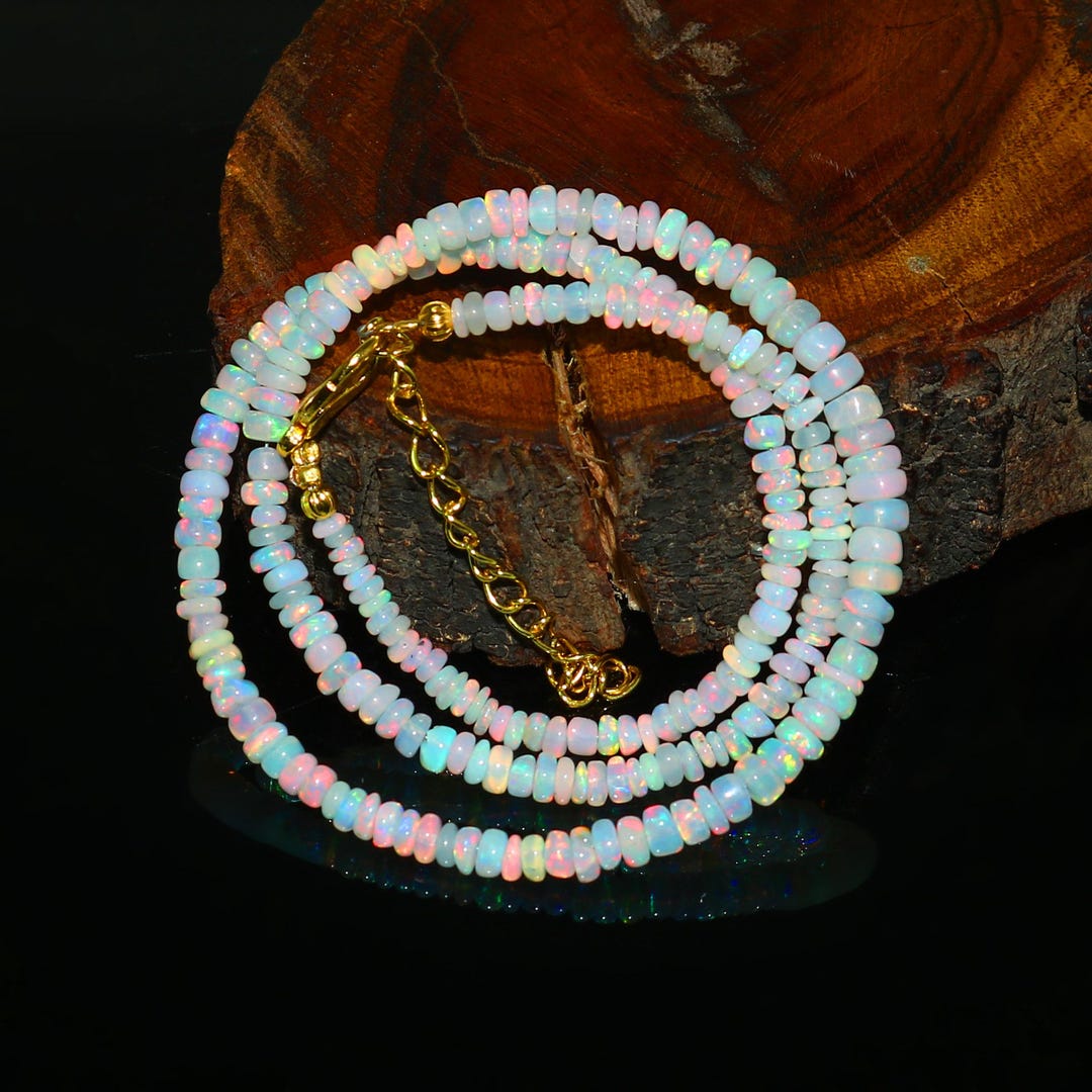 Natural Ethiopian Opal Smooth Rondelle Beads Necklace Welo Fire Opal ...