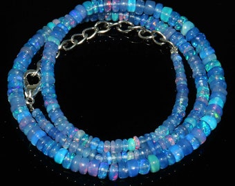 Natural Ethiopian Blue Fire Opal Beads Necklace| AAA+ Opal Beads Necklace| Welo Fire Blue Opal Beads Necklace| Blue  Ethiopian Opal Beads