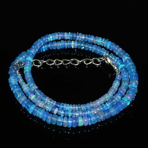 Natural Ethiopian Opal Smooth Rondelle Beads|Blue Opal Necklace|AAA+Blue Fire Opal Beads|Welo Opal|16 Inches Opal Necklace For Women Jewelry