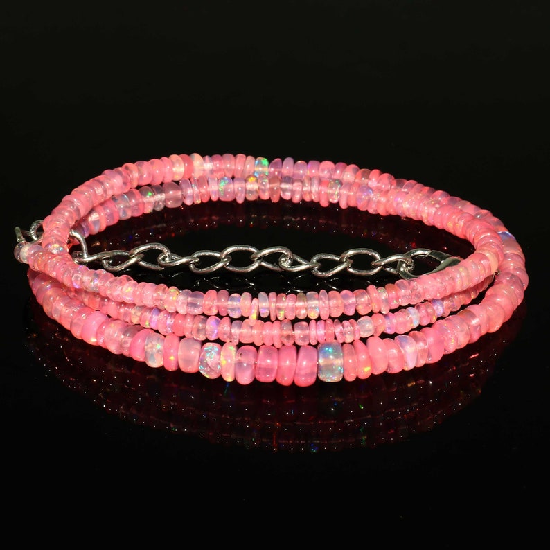 Natural Ethiopian Pink Opal Beads Necklace| AAA+ Opal Beads Necklace| Welo Fire Pink Opal Beads Necklace| Pink Ethiopian Opal Beads| image 5