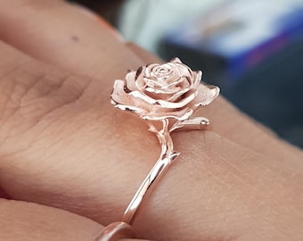 925 sterling silver Rose ring, Rose diamond ring, Flower pattern ring, Diamond ring, Women rose ring jewellery, Engagement ring, Rose ring
