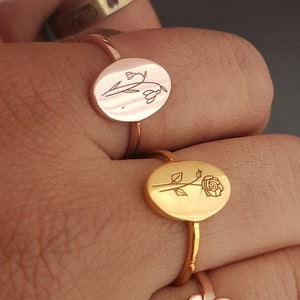 925 sterling silver Birth flower pinky promise ring  for men and women.