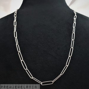 Sterling Silver Paper Clip Chain, 925 Silver Paperclip Chain, Rectangle Drawn Cable Chain, Lobster Cable Chain, 3.75mm ,14&quot; to 30&quot; chain
