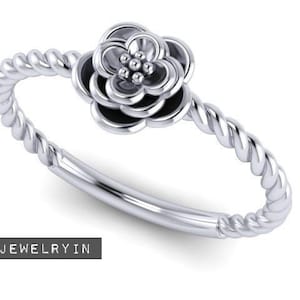 925 sterling silver handmade Flower Braided Stacking Ring, Simple Silver Ring, Minimalist Braided Ring, Rose ring, love ring.
