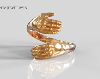 Sterling Silver Love Hug Ring - Waterproof Gold Stackable Ring