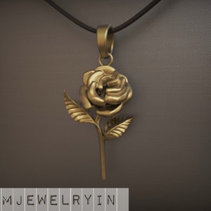 18k Gold Rose Pendant Chain Men&#39;s Rose Necklace Gold Rose Pendant Vintage Rose Flower Necklace For Men Gift For Him Boyfriend Gift For Dad