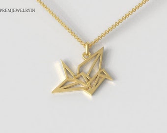 Origami Crane Necklace: Sterling Silver Bird Pendant