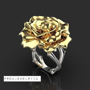 Anillo de rosa grande en plata de ley 925, anillo de diamante rosa, anillo con patrón de flores, anillo, joyería de anillo de rosa para mujer, anillo de compromiso, anillo de rosa.