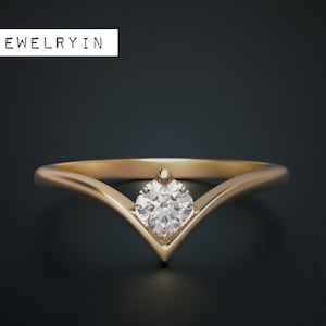 Diamond Basic Solo Ring, Tiny Diamond Solitaire Ring, Minimalistische Promise Ring voor vrouwen, Small Diamond Engagement Ring, Minimalistische ringg