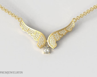 Colgante de alas de ángel en plata de ley: collar con dije hecho a mano, cadena de 50/56 cm