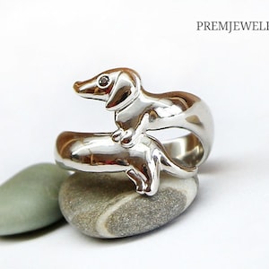 Dachshund Dog Ring in S925 Sterling Silver, Cute Dog Ring, Minimalist Sliver Ring, Gift for Her, Adjustable Ring, Birthday Gift