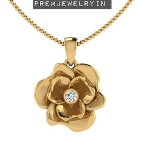 18k Gold Rose Pendant Chain Men&#39;s Stone Necklace Gold Rose Pendant Vintage Rose Flower Necklace For Men Gift For Him Boyfriend Gift For Dad
