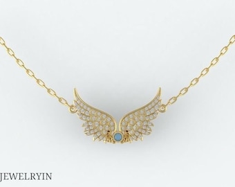Collar con colgante de alas de ángel de plata de ley: dije hecho a mano