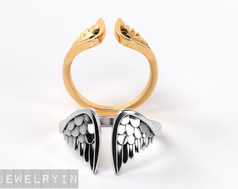 Verstellbarer Sterling Silber Engel Flügel Ring: Minimalistischer 925 Ring