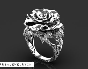 925 sterling silver big Rose ring, Rose diamond ring, Flower pattern ring, ring, Women rose ring jewellery, Engagement ring, Rose ring.