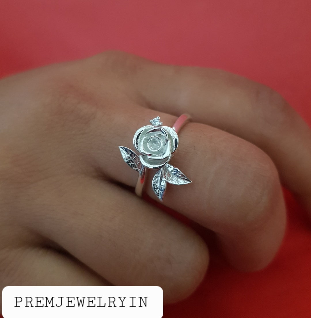 nff☆rose bud ring Sterling Wild Roses Ring, Silver Rose Bud Flower Wedding