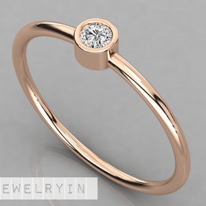 Diamond Basic Solo Ring, Tiny Diamond Solitaire Ring , Minimalist Promise Ring for Women, Small Diamond Engagement Ring, Minimalist ringg