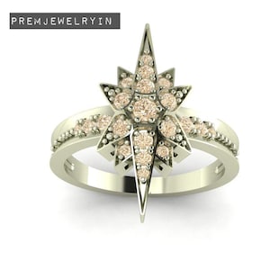 Starburst Statement Ring, 14k Gold Moissanite Ring, Star Diamond Engagement Ring, Minimalist Star Ring, Celestial Jewelry, Star Promise Ring