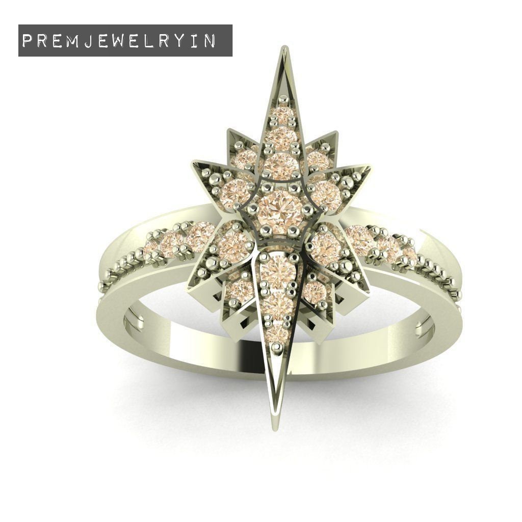 Starburst Statement Ring 14k Gold Moissanite Ring Star Diamond