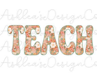 Teach floral design svg teach png digital download