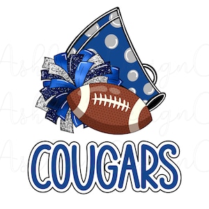 Cougars football digital design png cheer pom svg blue cougars shirt mug