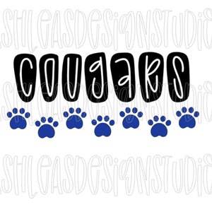 Cougars paw print design png and svg digital download