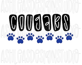 Cougars mascotte fierté PNG SVG téléchargement numérique Esprit de l'école empreintes de pattes
