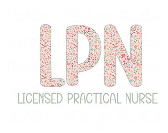 Enfermera práctica licenciada (LPN) png LPN svg rosa floral descarga digital