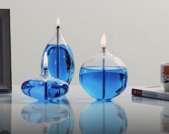 Oil Lamp, Oil Lantern, Glass Lamp, Refillable Glass Unscented Pillar Oil Lamp Gift Set of 3, Smokeless, Unique Gift for Women