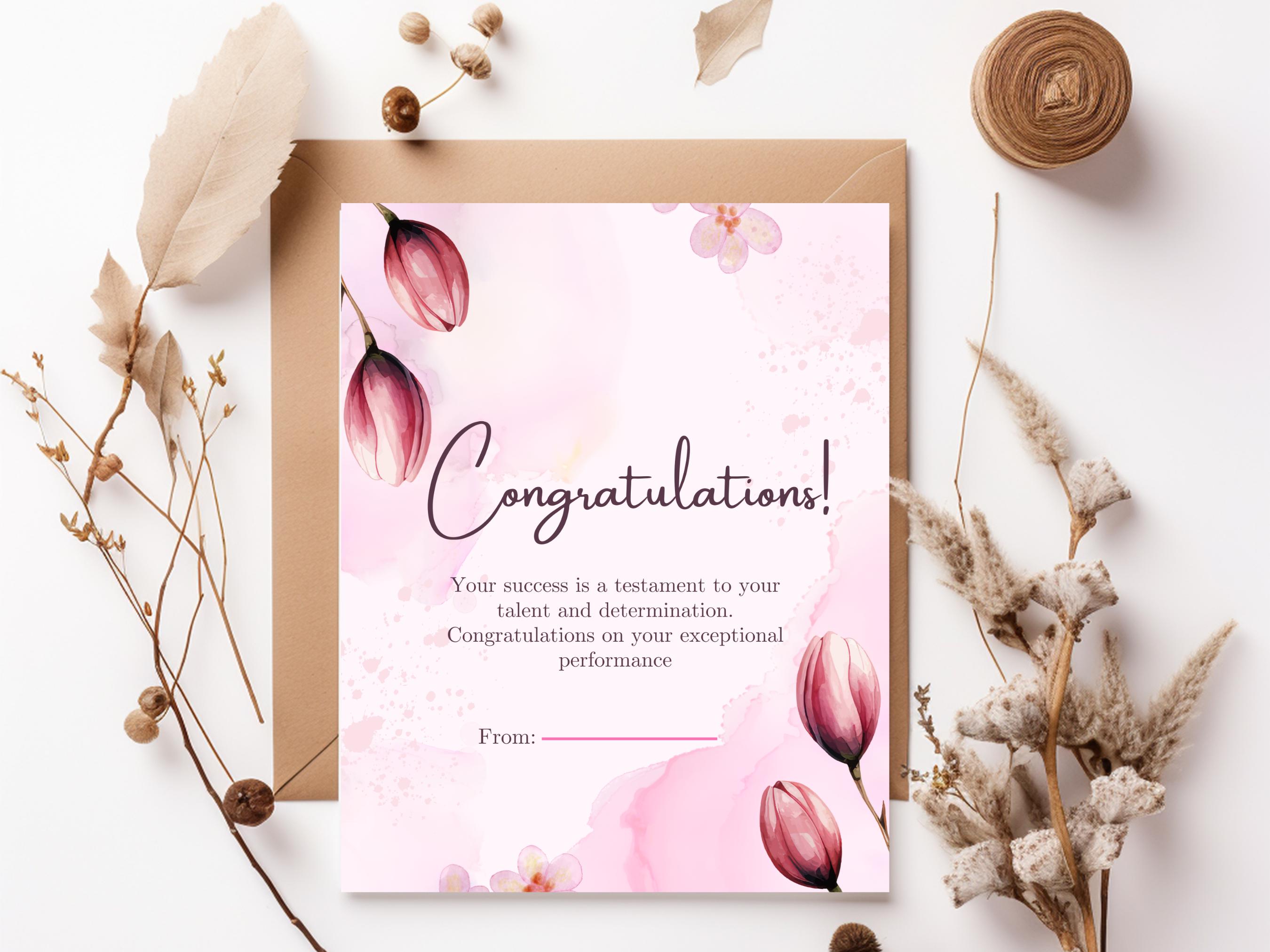 Congratulations Greeting Card Floral Card Excellent Performance Cards ...