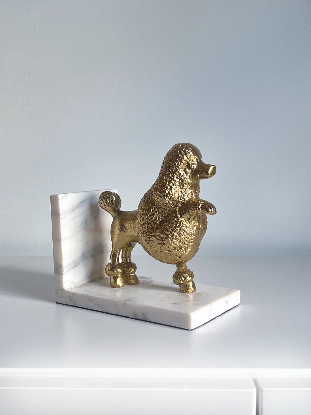 Vintage Poodle Bookend Gold and Marble Poodle Bookend Etsy