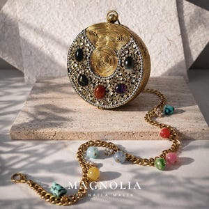 Mini Gold Kundan Clutch Bag | Multi Stone Embellished Evening Bag | Handmade Indian Bridal Potli | Small Statement Wedding Clutch