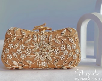 Embroidered zardosi clutch bag and evening purse unique branch clasp gift for her UK Diwali Eid | PRE ORDER