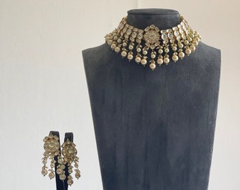 Kundan Necklace & Earrings set | Pearl Cream White Baraat Jewellery