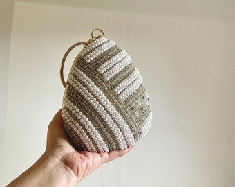 Pearl White Almond Shaped Clutch Bag with Wristlet Ring | Ready to Ship
