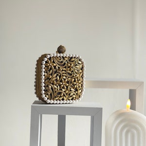 Mini Clutch Fashion Statement Gold and Pearl Embellishments | IN STOCK