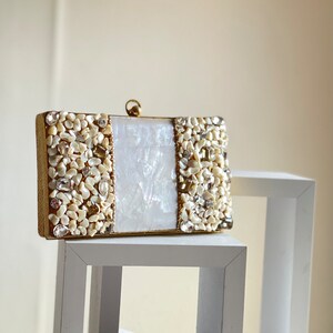 Silver and Gold Embellished Baroque Pearls Evening Clutch Purse image 9